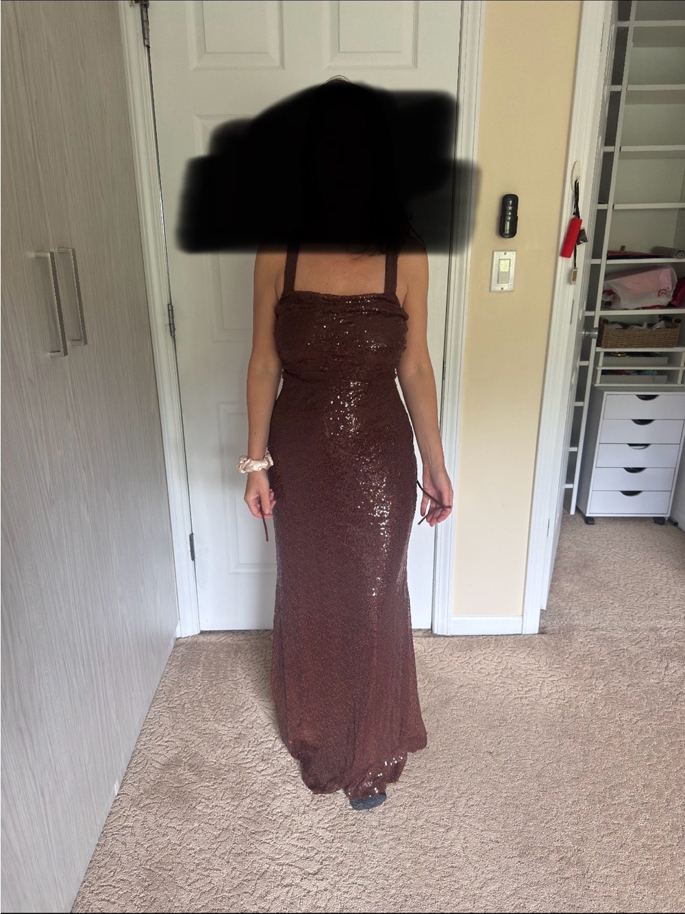 Elegant Brown Sequin Evening Dress